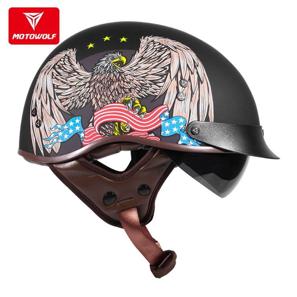 MOTOWOLF Universal Motorcycle Helmet Electric-Bike half helmet Sun protection Retro light type scoop helmet Unisex -  Motowolf