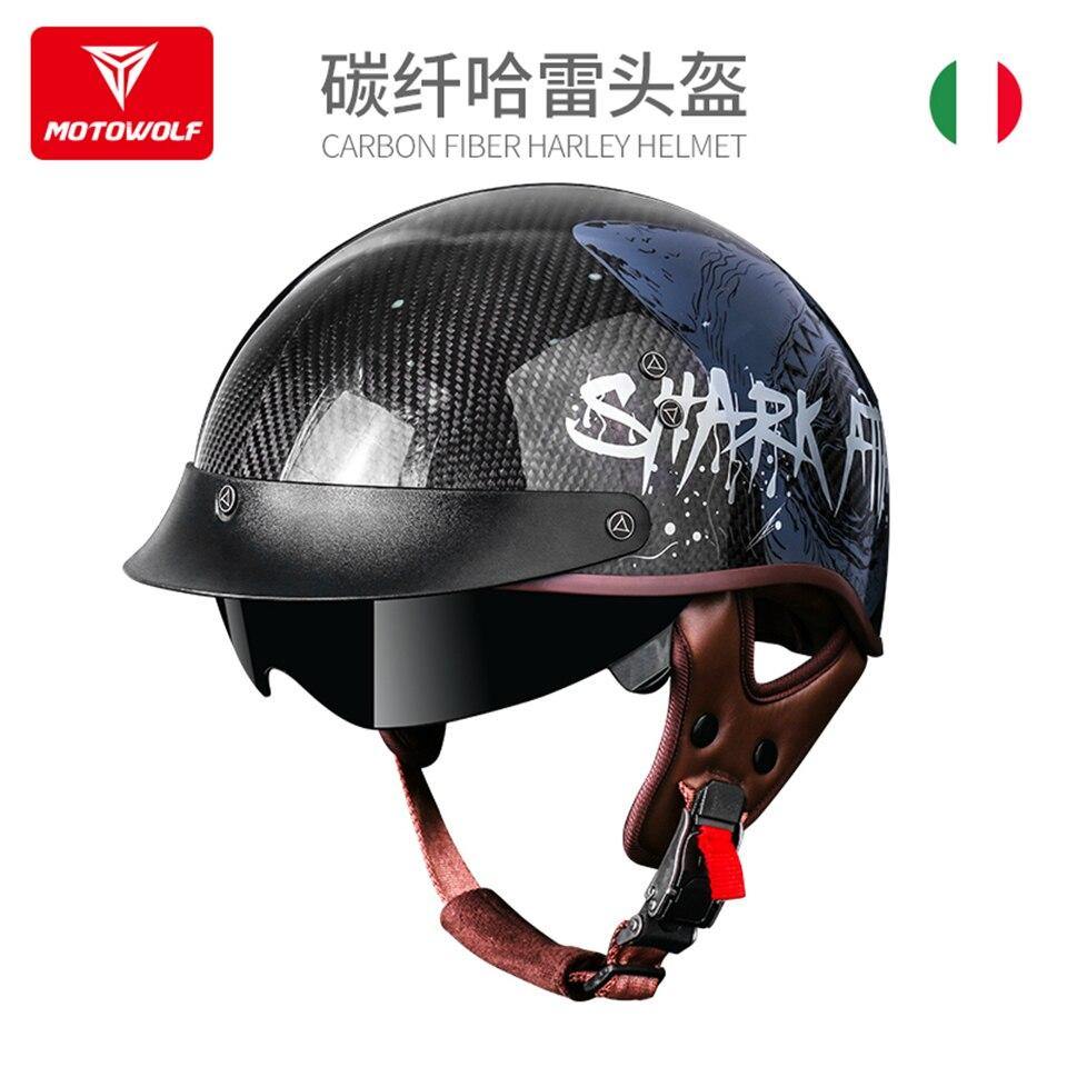 MOTOWOLF Universal Motorcycle/scooter carbon fiber retro helmet Summer anti-fall off-road half helmet Unisex helmet -  Motowolf