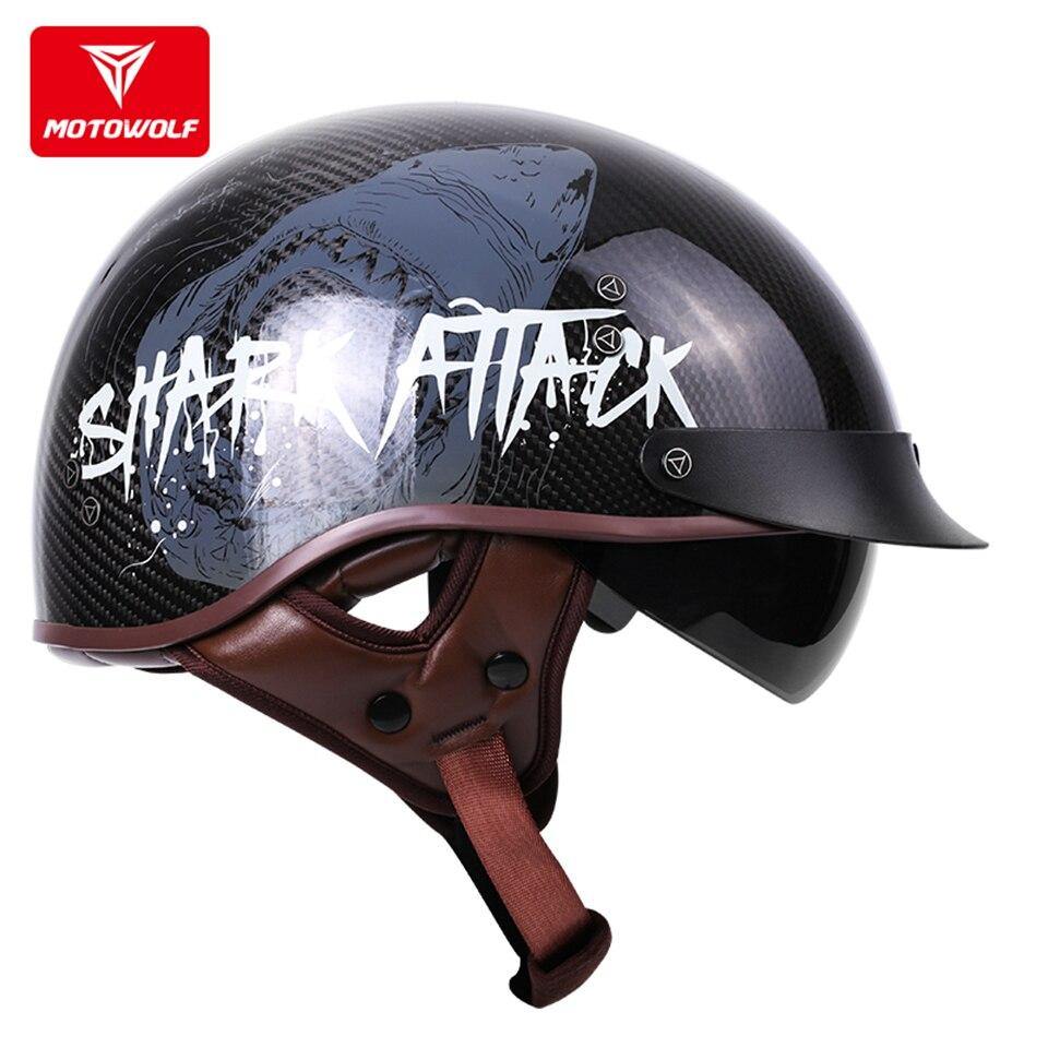 MOTOWOLF Universal Motorcycle scooter carbon fiber retro helmet