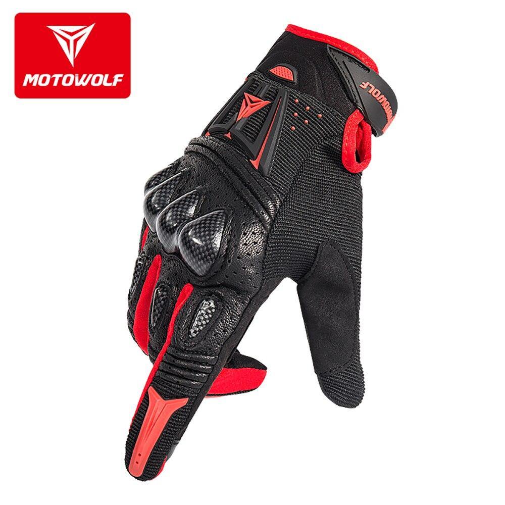 Motorcycle Motowolf Carbon Fiber Hard Knuckle Perforated Touch Screen Breathable Full Seasons Finger Anti-fall Protect Gloves -  Motowolf