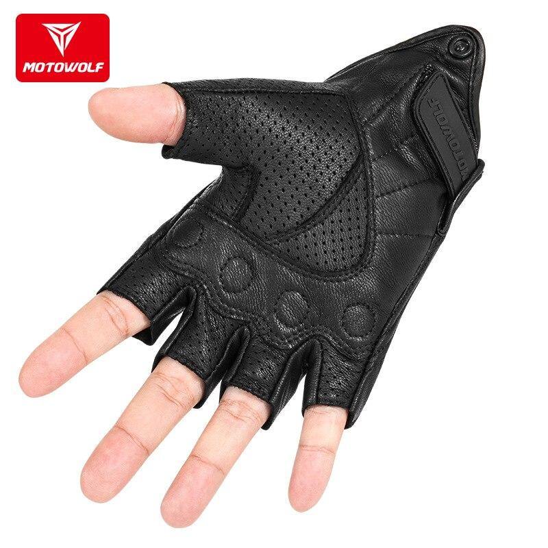 Genuine Sheepskin Half Finger Skull Head Rivet Gloves