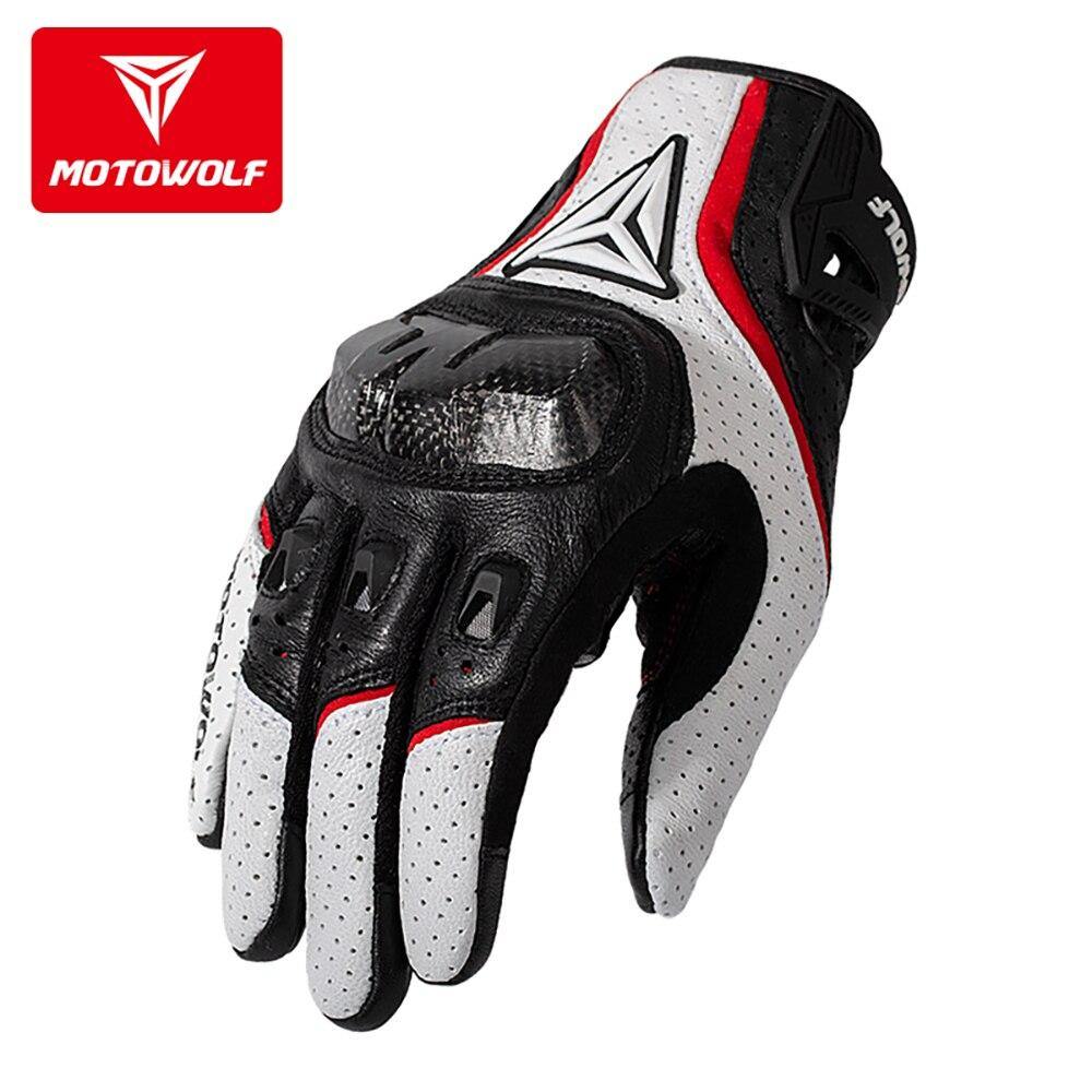 Motowolf Motorcycle Breathable Touchscreen Leather Full Finger Seasons Gloves with Carbon Fiber Hard Knuckle Anti-fall Protect -  Motowolf